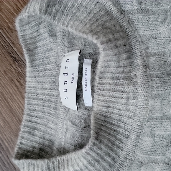 Sandro Gray Cable Knit Crewneck Sweater - Picture 2 of 7